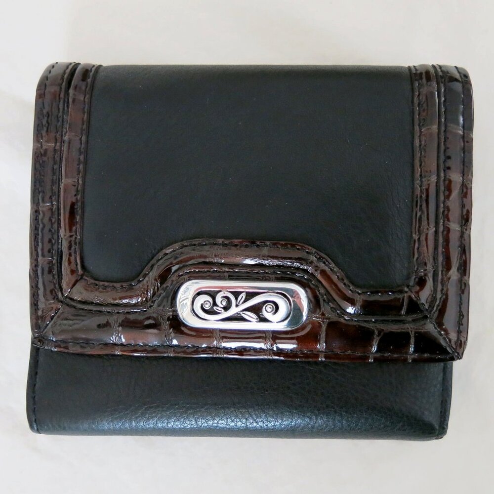 NWT $110 Brighton Eve’s Delight Leather Medium Wallet - Black & Brown Tri-Fold
